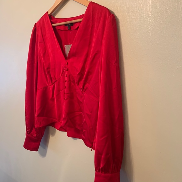 J. CREW Red Satin Blouse Crepe NWT - Picture 3 of 6